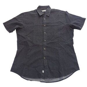 James Campbell Mens Black White Polka Dot Short Sleeve Button Up Shirt Size M